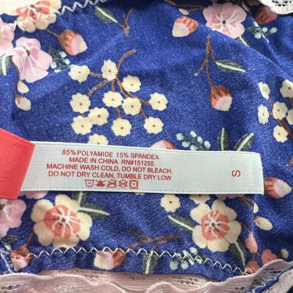 Splendies Pink Oriental Floral Print Pale Pink Trim Panty Womens Size Small - Picture 3 of 6